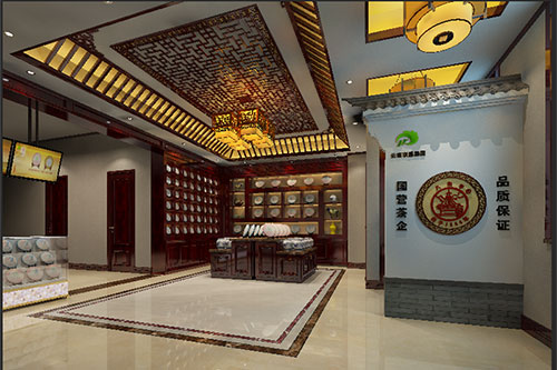 越秀古朴典雅的中式茶叶店大堂设计效果图